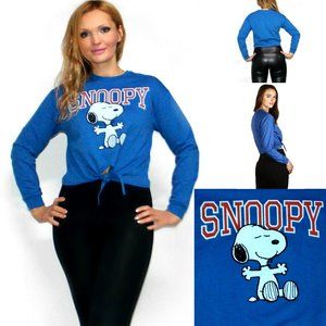 Licensed Snoopy Peanuts Tie-Front crop sweatshirt with big Snoopy S,M,L,XL,Blue